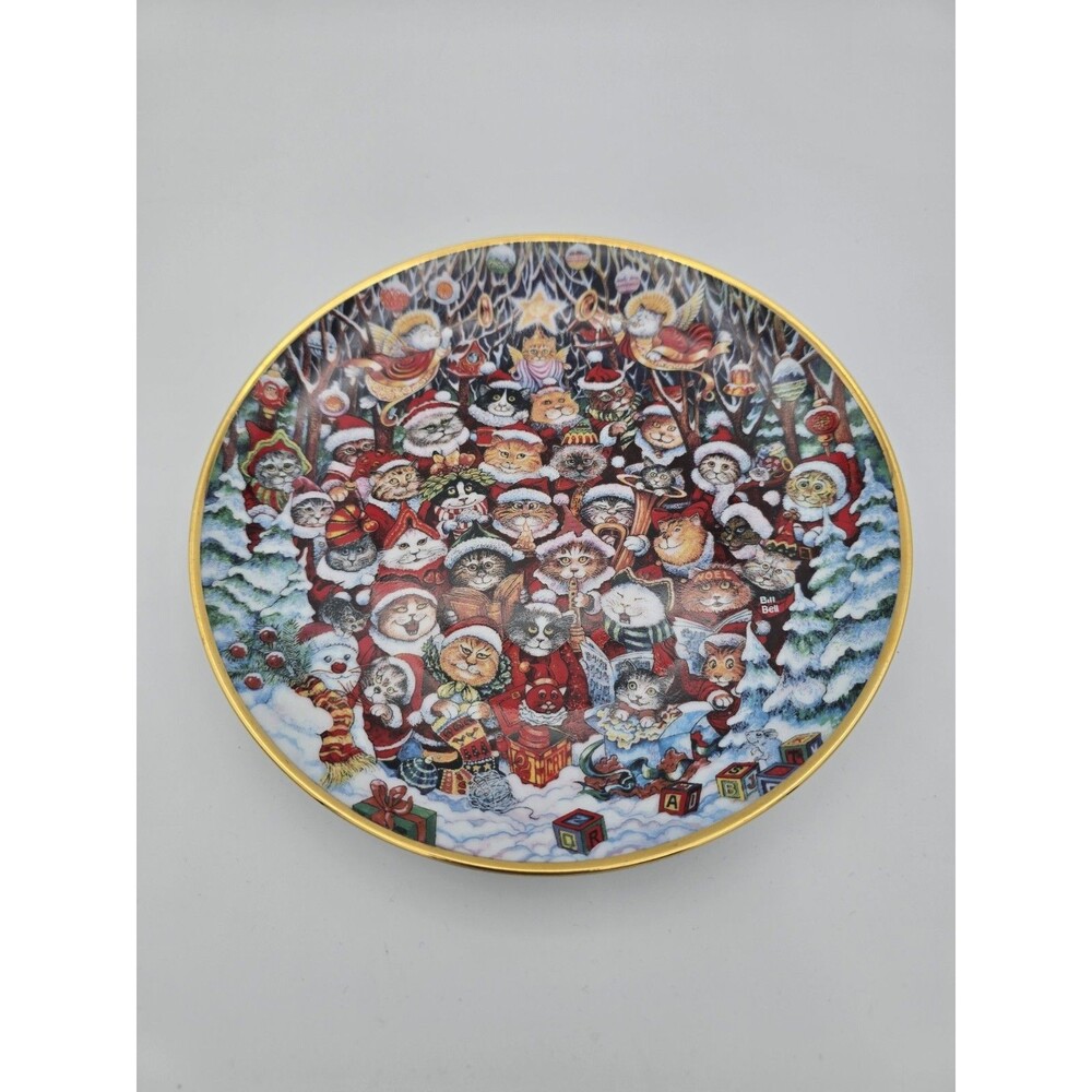 Franklin Mint "Santa Claws" Christmas Cat Collector Plate by Bill Bell - Vintage